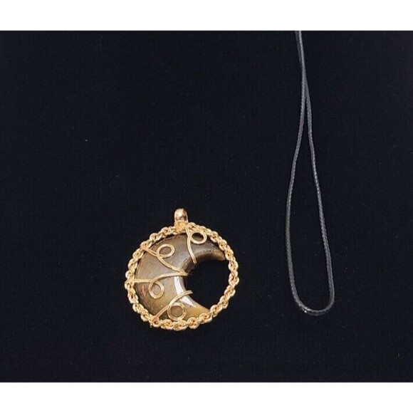 Moon Pendant Tiger Eye Gem Stone  Crystal Necklace 1.5" Diameter - Picture 5 of 5